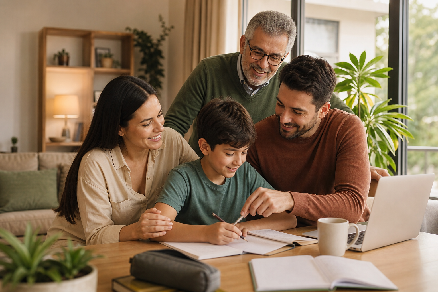 Familia reunida en casa en un ambiente cálido